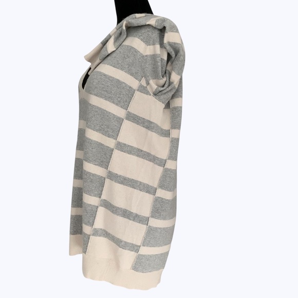 Madewell Wallace Grey Ivory Striped V Neck Soft Wool Blend Tunic Sweater M - Picture 4 of 11